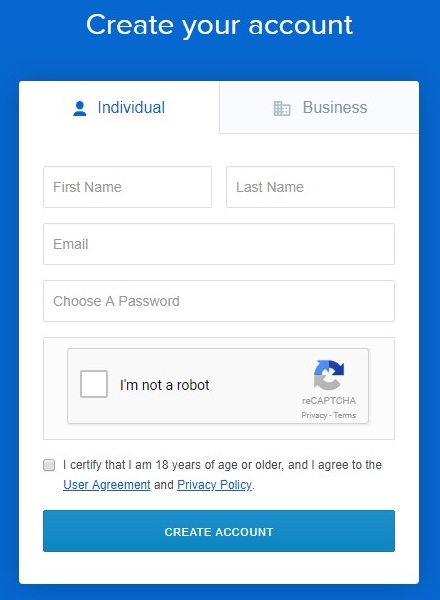 coinbase signup form